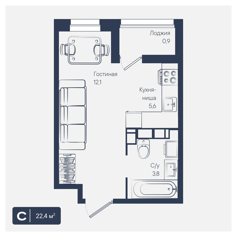 ЖК Архитектор: планировка 22,4 м²