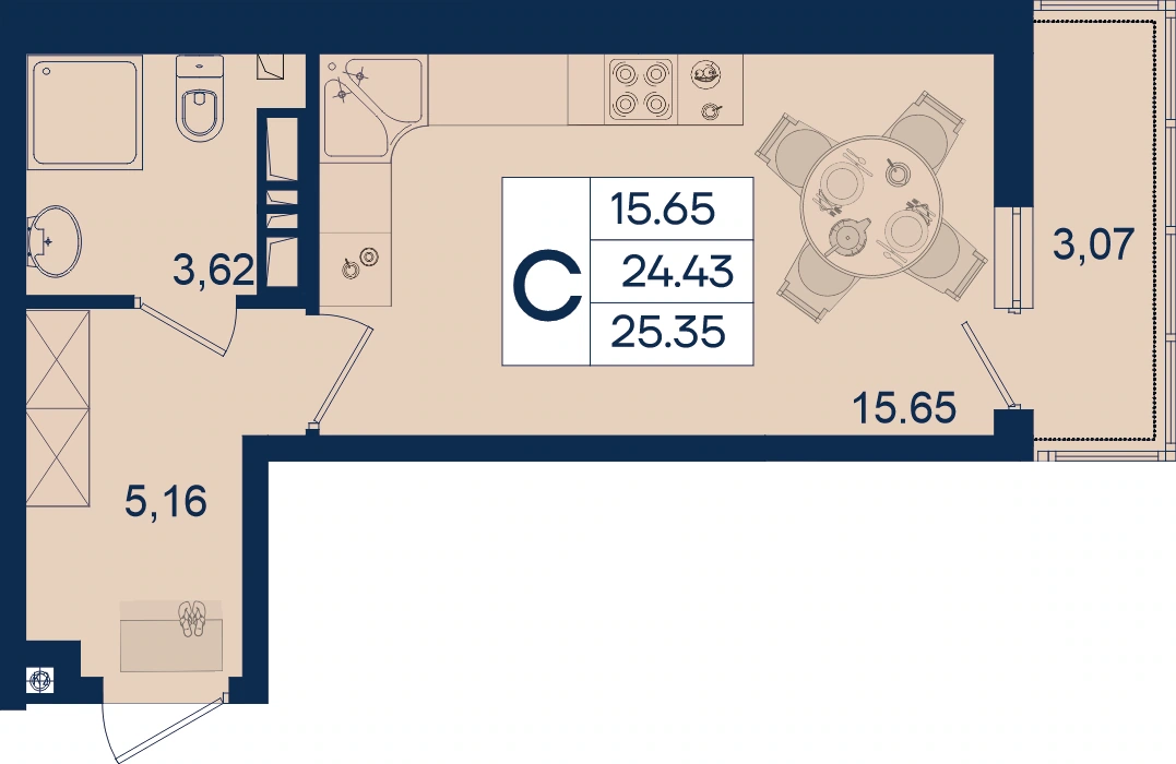 ЖК Дом 101: планировка 25,4 м²