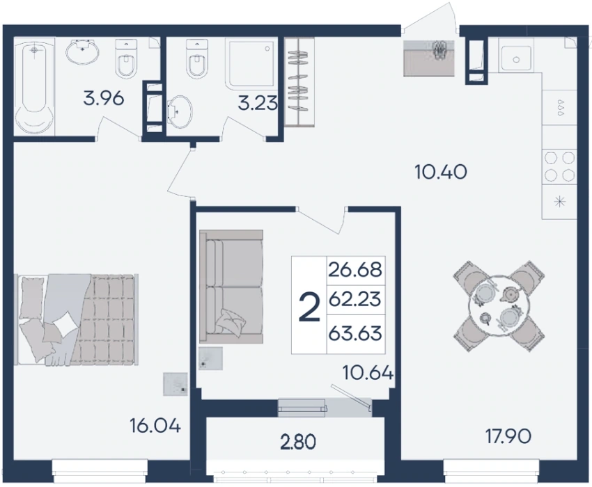 ЖК Дом 101: планировка 63,6 м²