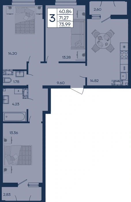 ЖК Дом 101: планировка 74 м²
