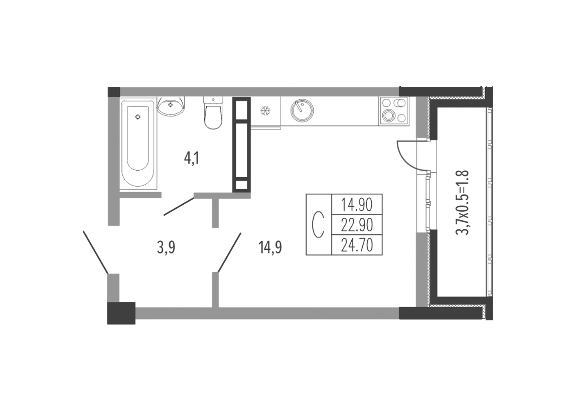 ЖК Екатерининский парк: планировка 24,7 м²