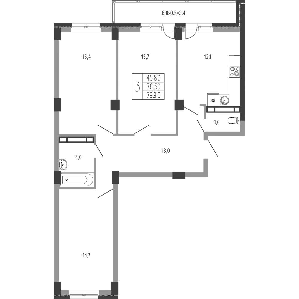 ЖК Екатерининский парк: планировка 79,9 м²