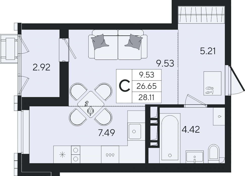 ЖК Форма: планировка 28,1 м²
