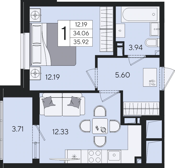 ЖК Форма: планировка 35,9 м²