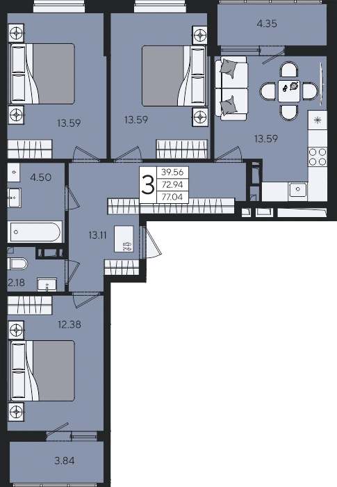 ЖК Форма: планировка 77 м²