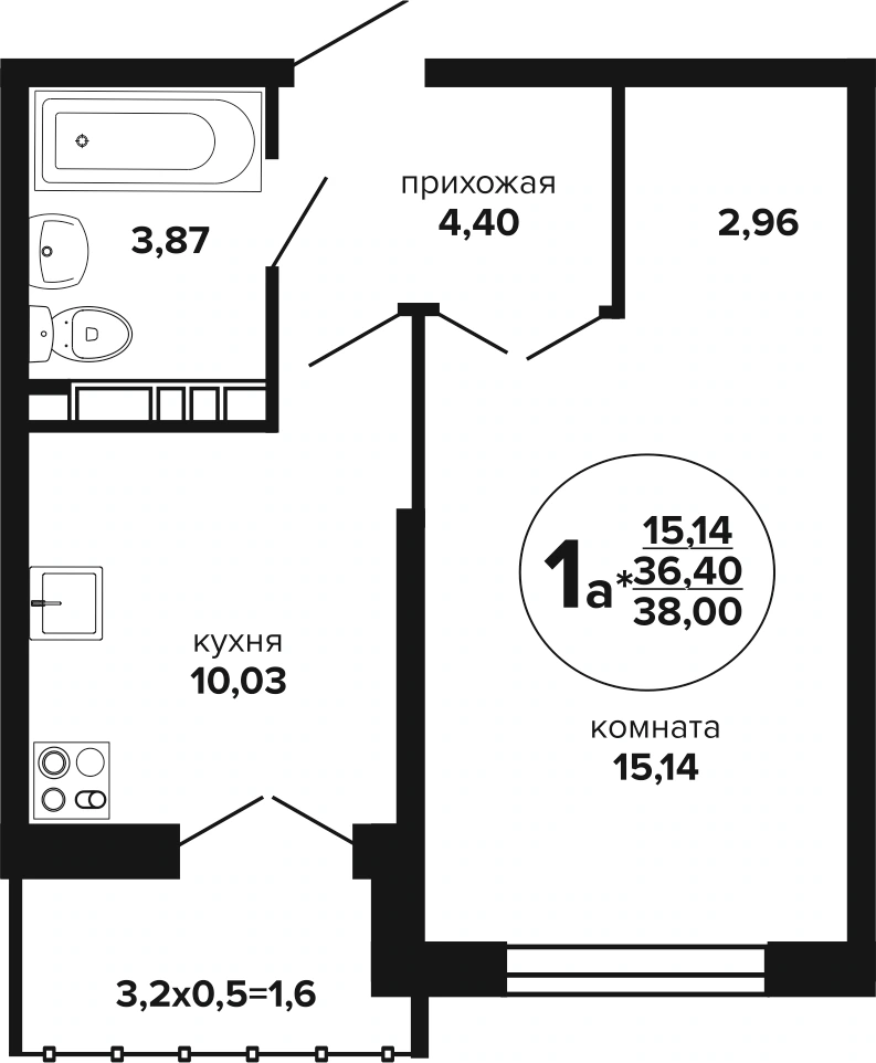 ЖК Гулливер: планировка 38 м²