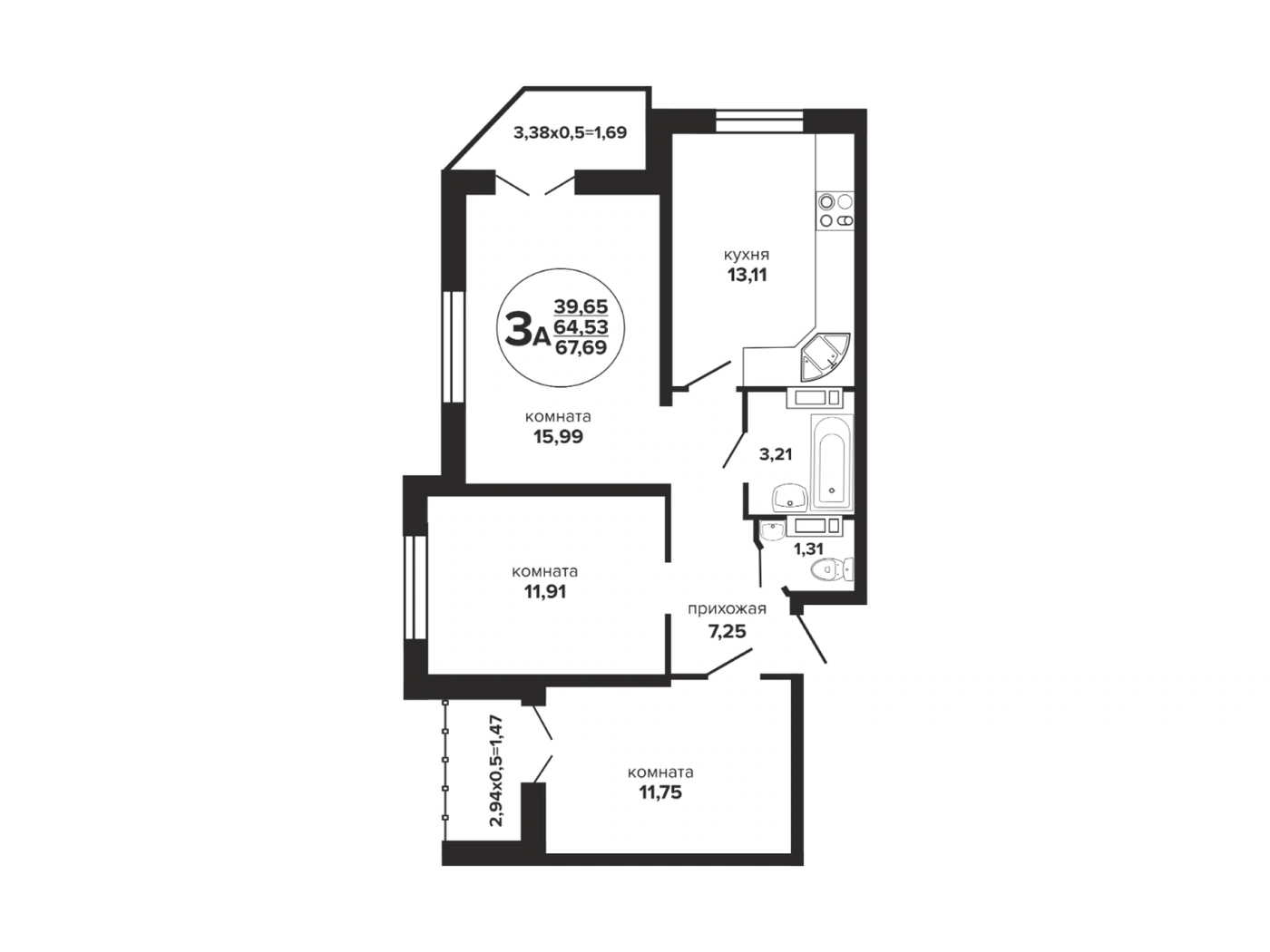 ЖК Гулливер: планировка 67,7 м²