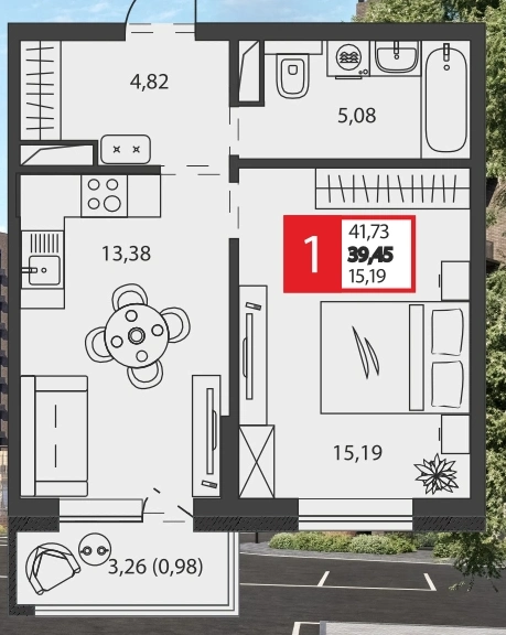 ЖК К24: планировка 39,5 м²