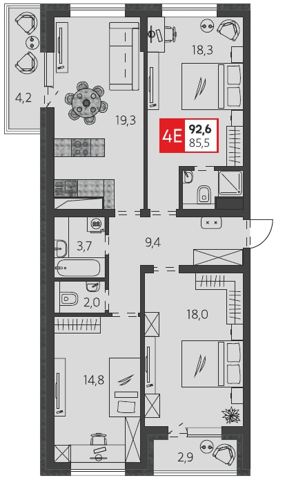 ЖК К24: планировка 85,5 м²