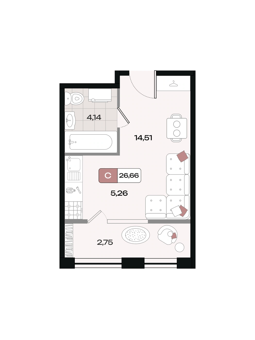 ЖК Коллекция: планировка 26,7 м²