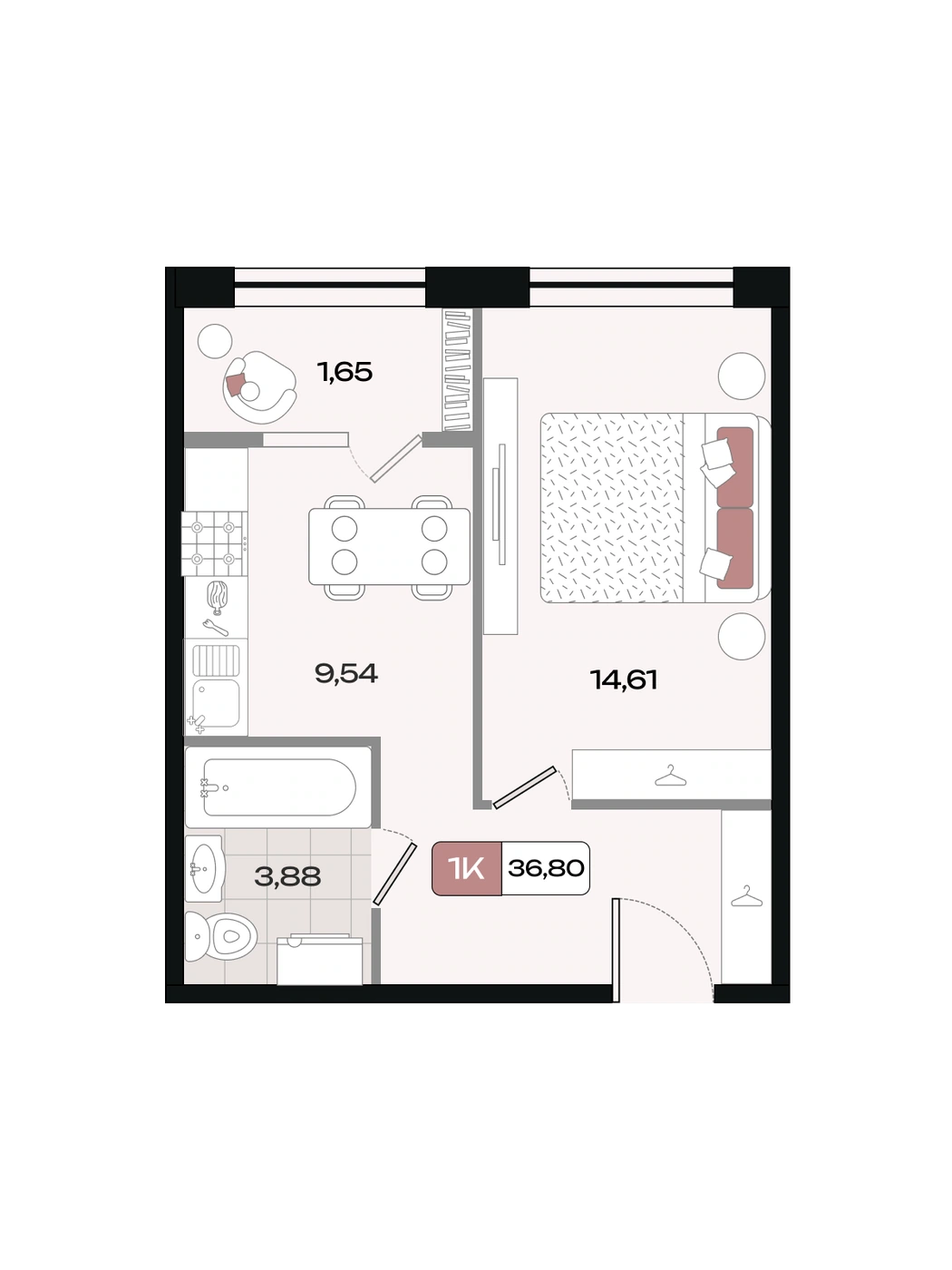 ЖК Коллекция: планировка 36,8 м²