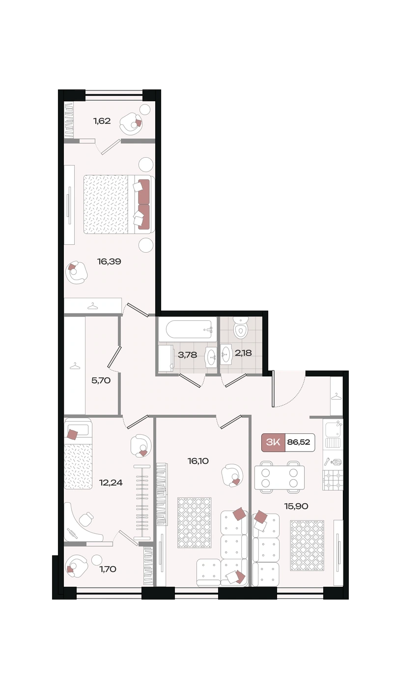 ЖК Коллекция: планировка 86,5 м²