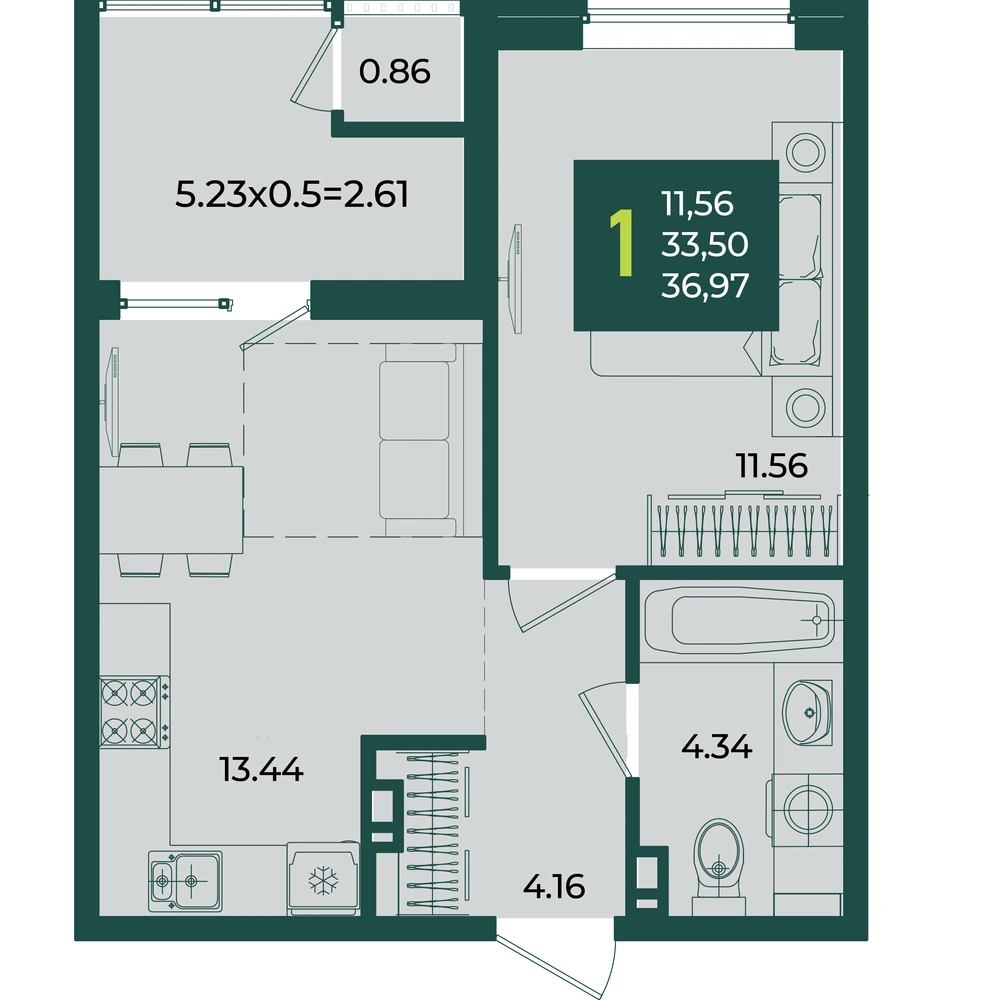 ЖК Образцово: планировка 37 м²