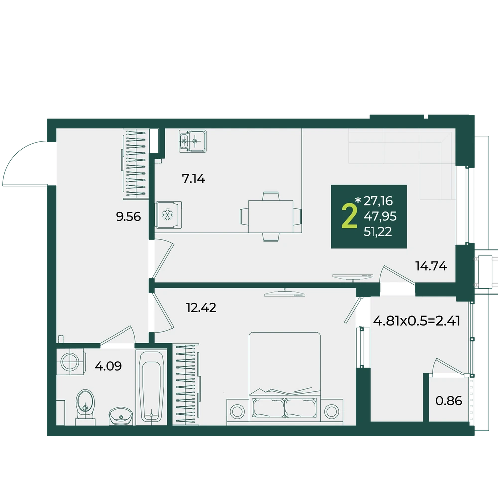 ЖК Образцово: планировка 51,2 м²