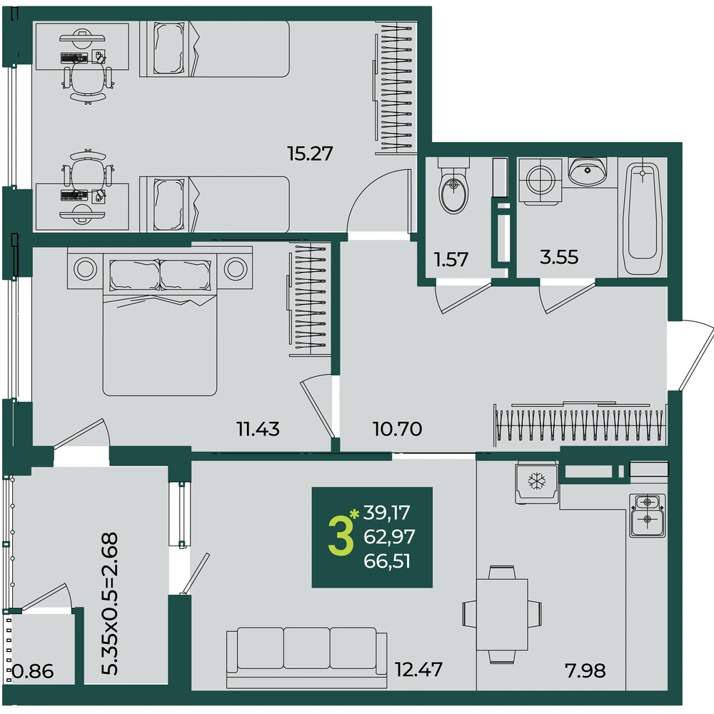 ЖК Образцово: планировка 66,5 м²