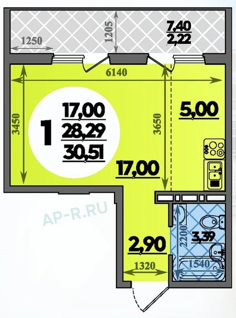 ЖК Молодёжный 2: планировка 30,5 м²