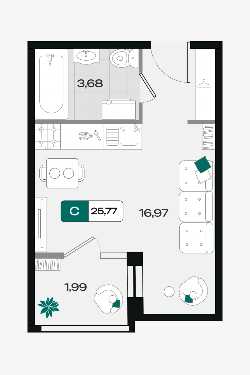 ЖК Народные кварталы: планировка 25,8 м²