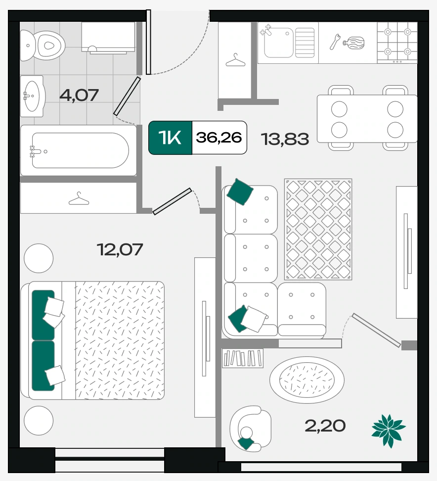 ЖК Народные кварталы: планировка 36,3 м²