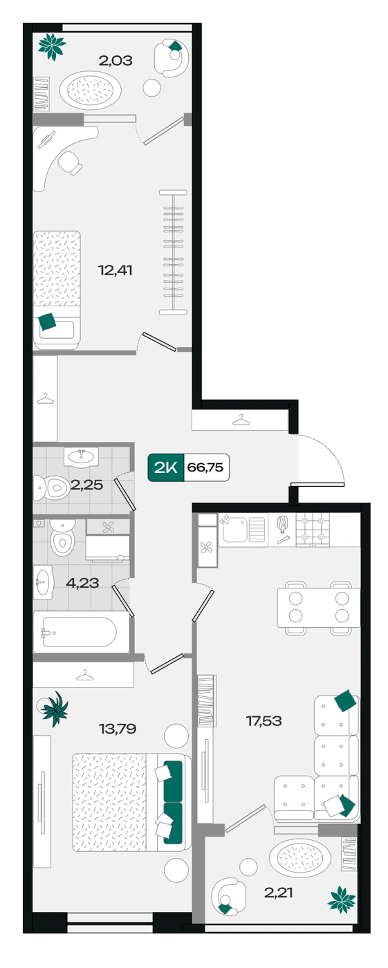 ЖК Народные кварталы: планировка 66,8 м²