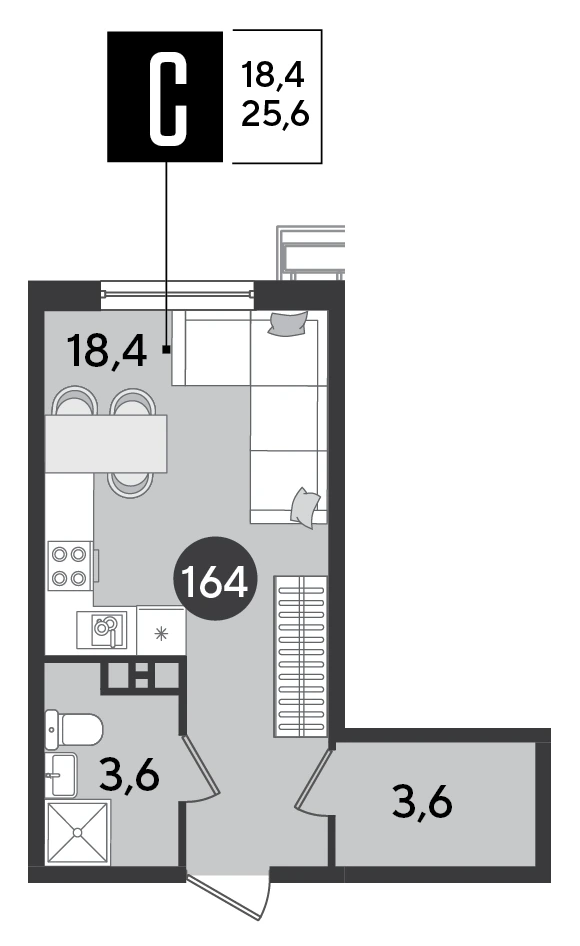 ЖК Парк Победы: планировка 25,6 м², корпус 32