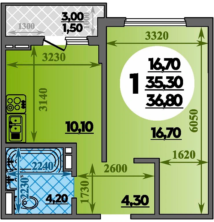 ЖК Парк у дома: планировка 36,8 м²