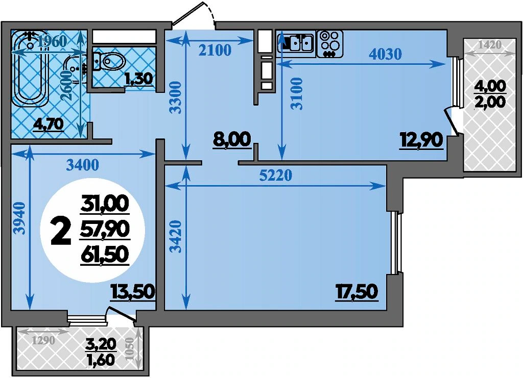 ЖК Парк у дома: планировка 61,5 м²