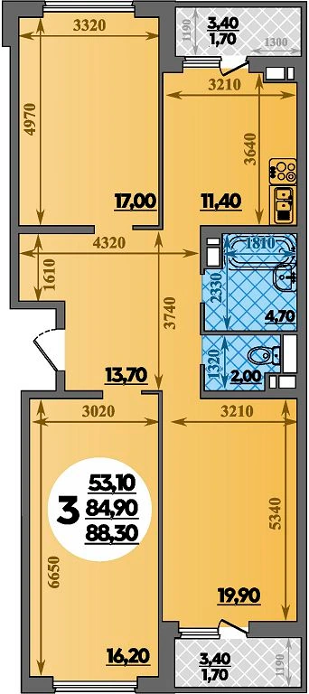 ЖК Парк у дома: планировка 88,3 м²