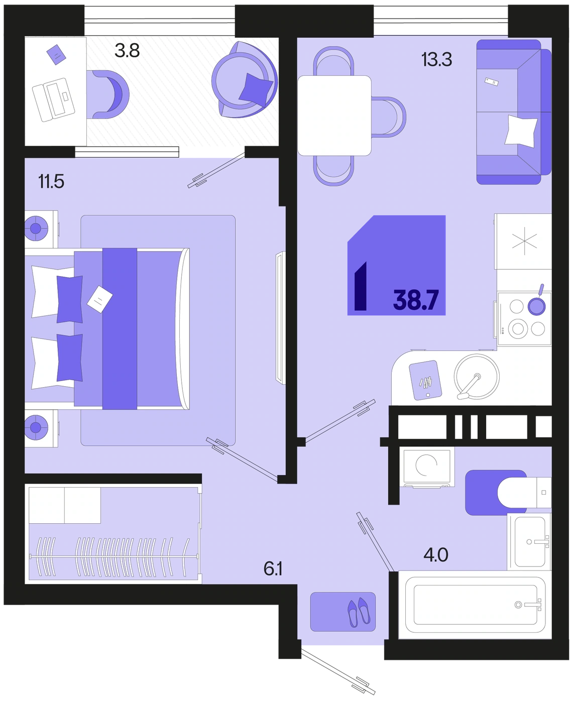 ЖК Первое место: планировка 38,7 м²