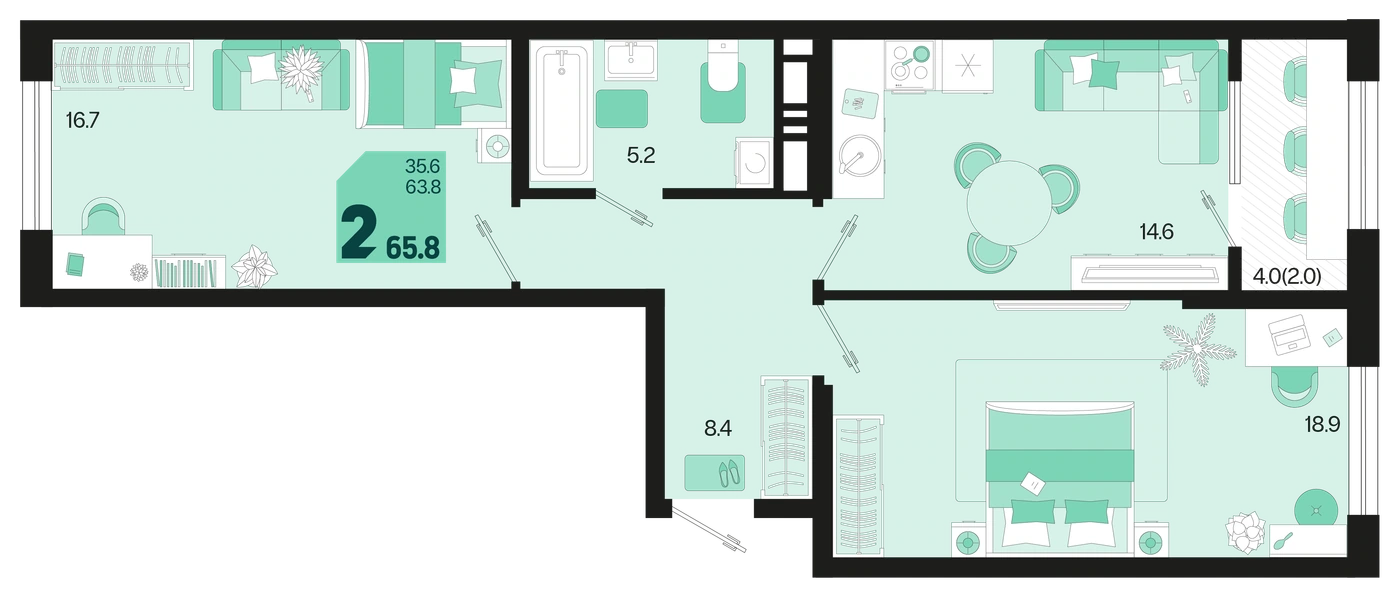 ЖК Первое место: планировка 65,8 м²