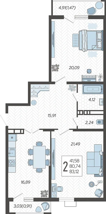ЖК Режиссёр: планировка 83,1 м²