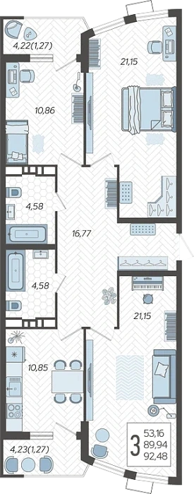 ЖК Режиссёр: планировка 92,5 м²