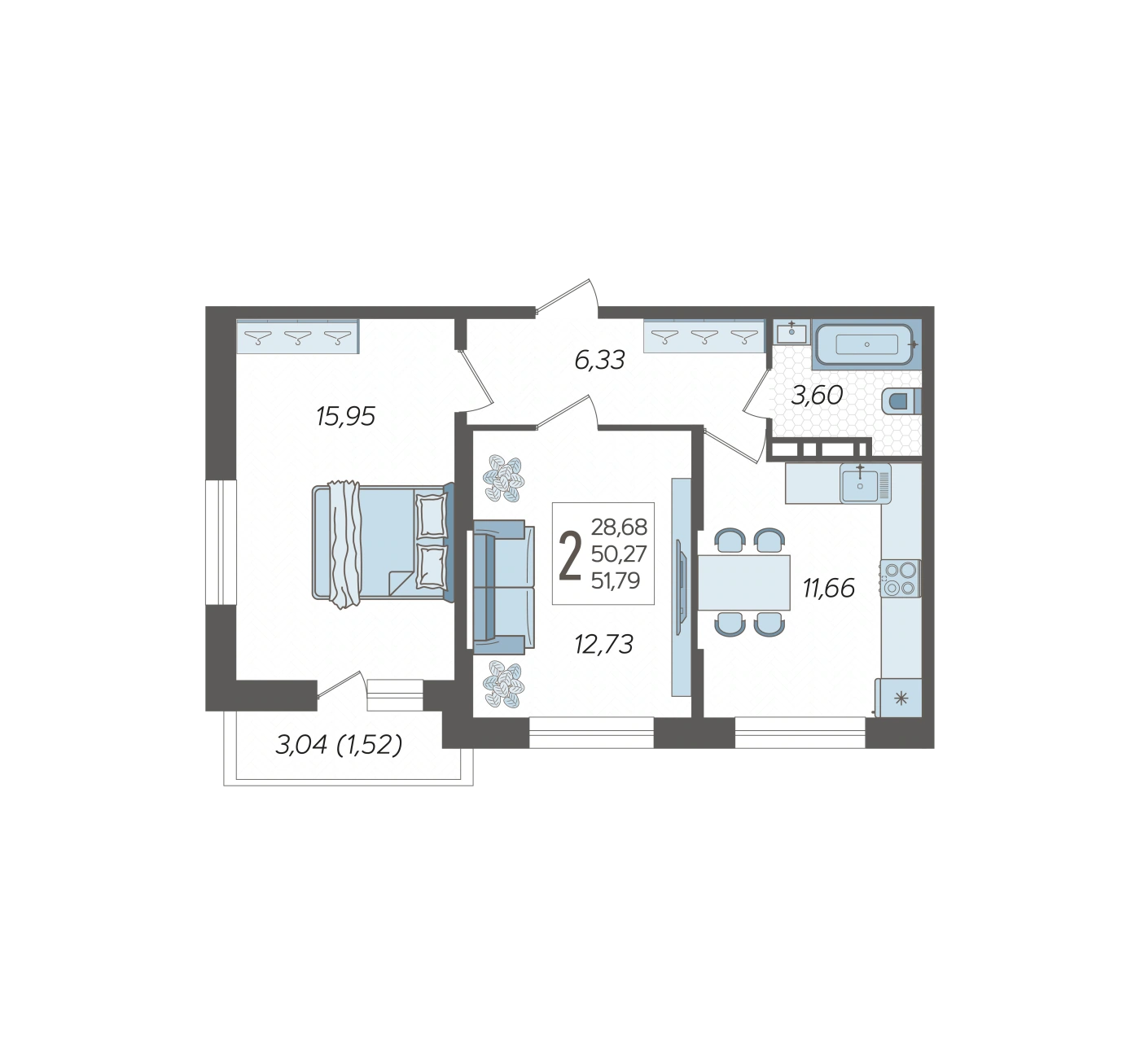 ЖК Смородина: планировка 51,8 м²