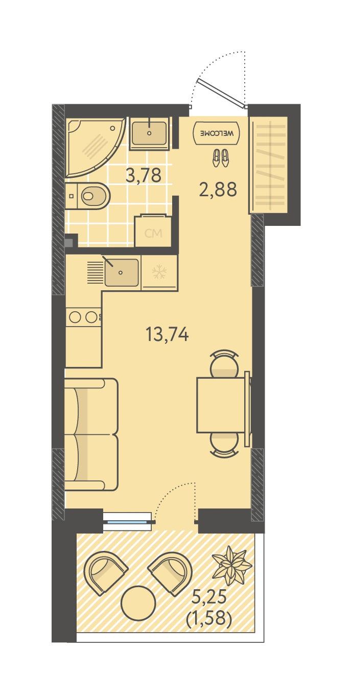 ЖК Теплые края: планировка 22 м²