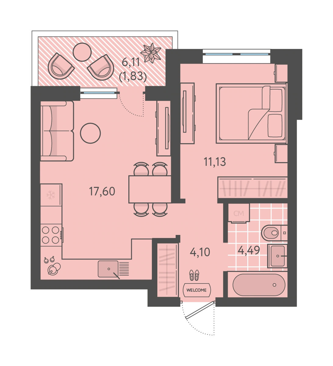 ЖК Теплые края: планировка 39,2 м²