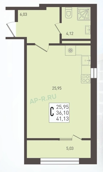 ЖК Югге: планировка 41,1 м²