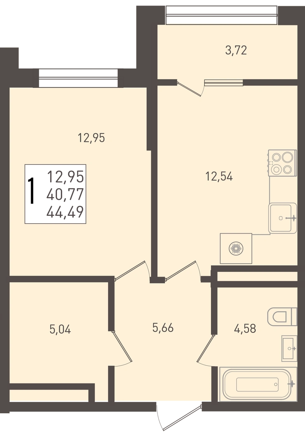 ЖК Югге: планировка 44,5 м²