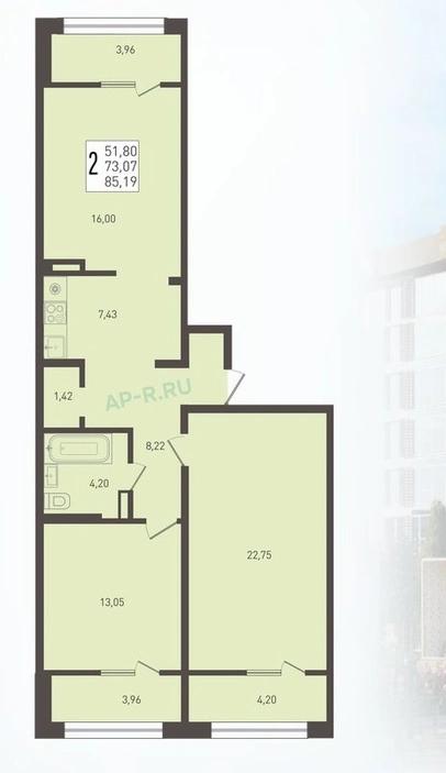 ЖК Югге: планировка 85,2 м²