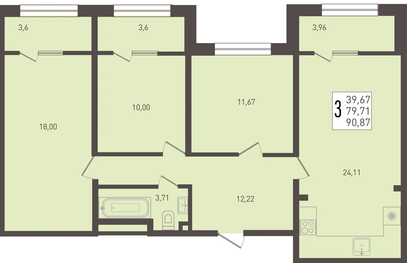 ЖК Югге: планировка 90,9 м²