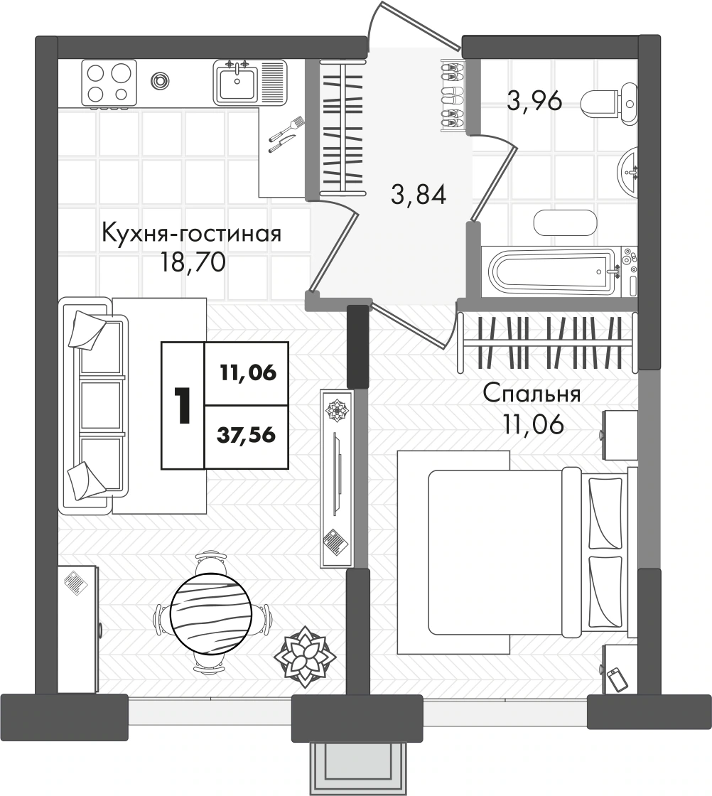 ЖК Зеленая территория: планировка 37,6 м²